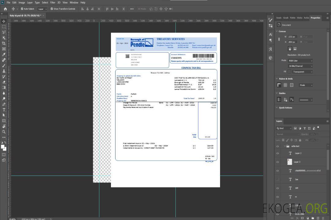 Modèle de facture de services publics pour les entreprises fiscales du conseil de l'arrondissement de Pendle au Royaume-Uni aux formats Word et PDF template